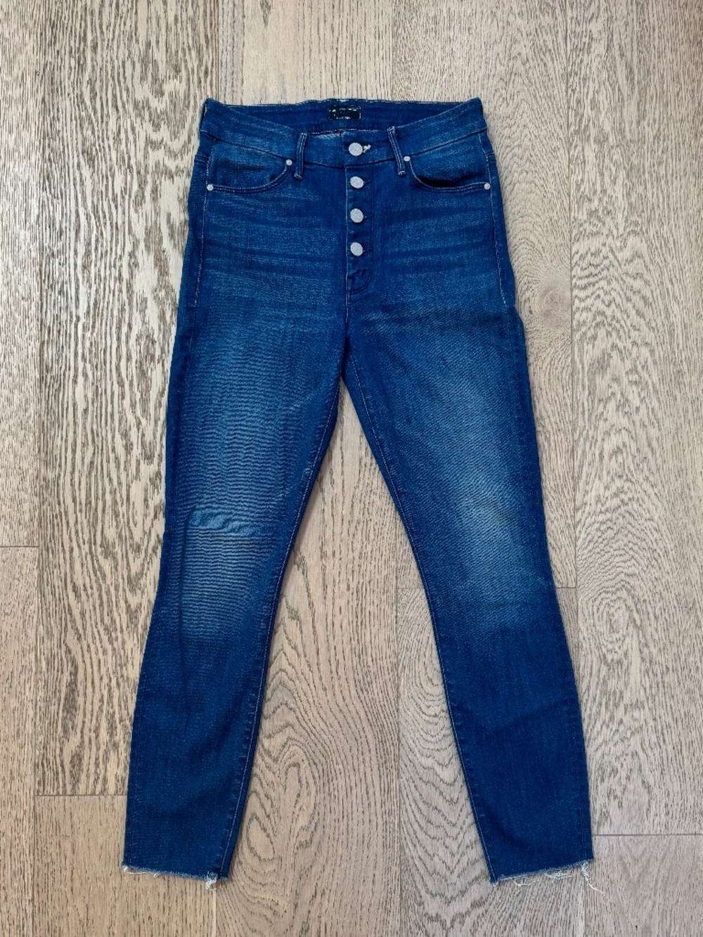 Mother Womens Pixie Blue Ankle Frayed Hem Denim Jeans